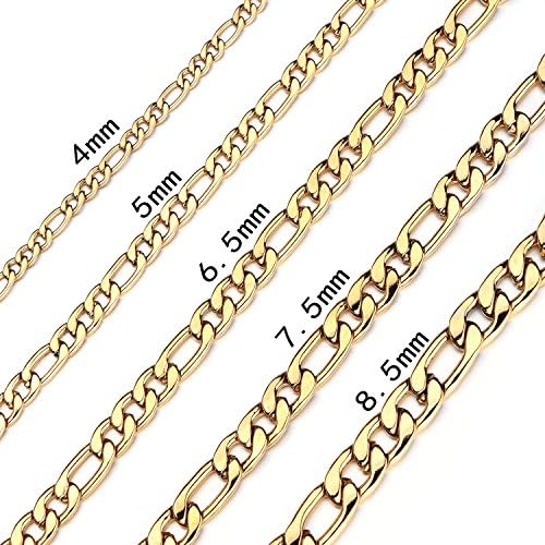 Forevereally 4-8.5mm Figaro Link Chain Necklace 16-36 Inches Golden Stainless Steel Necklace Men Women Jewelry