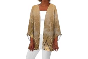 SHUSUEN Cardigan Sweater for Women Retro Print 3/4 Sleeve Blouse Tops Coat Casual Duster Cardigans Lightweight Jackets