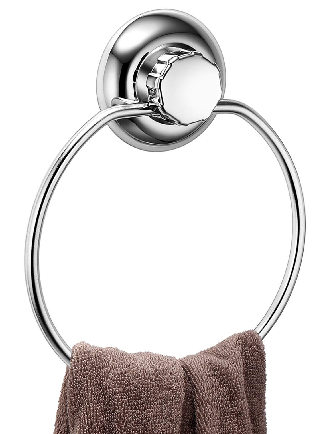 MaxHold No-Drilling/Suction Cup Round Towel Ring - Vaccum System - Stainless Steel Never Rust - for Bathroom & Kitchen