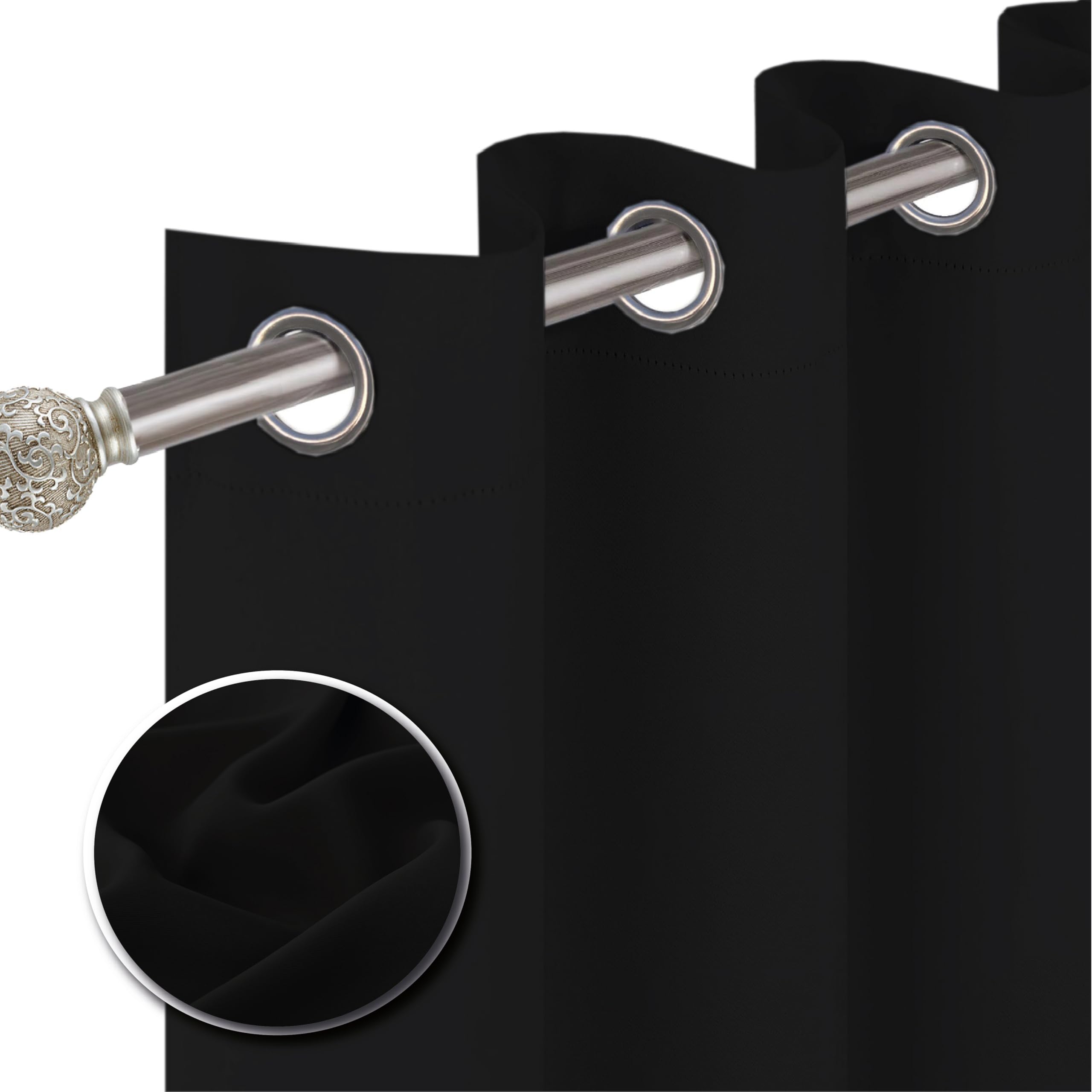funky gadgets Blackout Curtains for Bedroom 54 Inch Drop Thermal Insulated Eyelet Curtains & Drapes Black Out Curtain for Kitchen, Living Room 2 Panels (90x54 Inch Black)