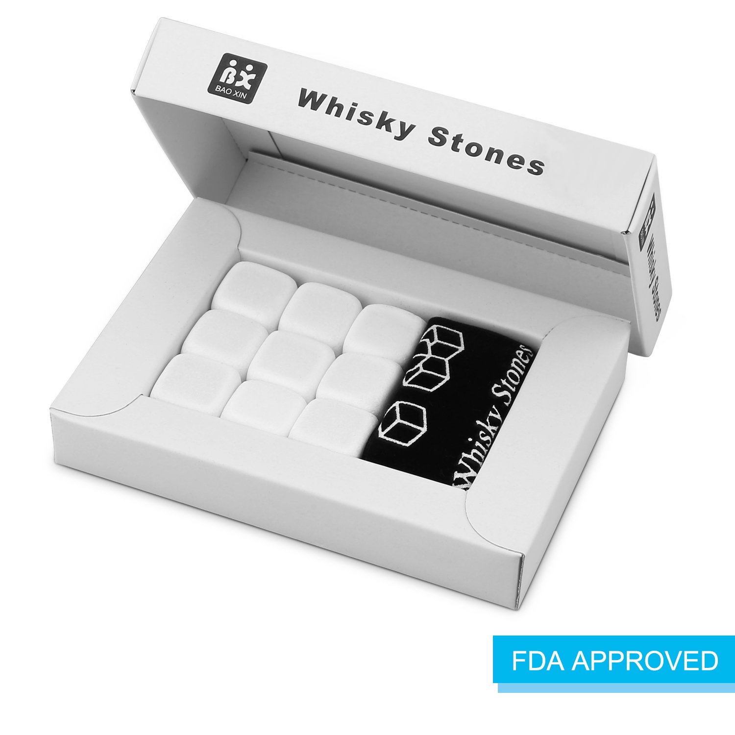 Whisky Stones, Proking 9 Pcs Gift Set Whisky Rocks Chilling Stones Reusable Granite Ice Cubes, Scotch Whisky Drinks Beer Wine Cooler, Best Gift For Whiskey Drinker, Husband, Dad, Men (white)