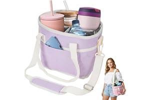 Family Size 4 Compartment Drink Carrier Bag, Insulated Multiple Tumbler Caddy & Water Bottle Holder with Adjustable Strap, Re