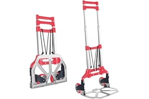 MAXBROTHERS Folding Hand Truck Aluminum Portable Folding Hand Cart W/Fixed Rope, 175lbs Capacity Hand Cart Ideal for Home, Au