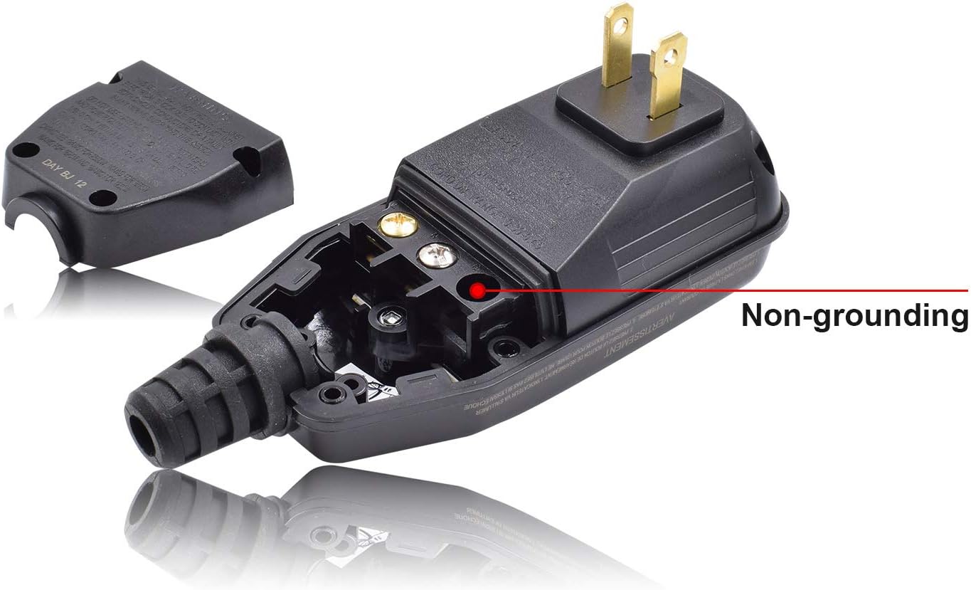ELEGRP G1215PA2 Auto Reset GFCI Replacement Plug Assembly 15 Amp 2 Wires 2-Prongs NEMA 1-15P Non-Grounding for Power Pressure Washer, Pool Pump and More, UL Listed (1 Pack, Black) - - 