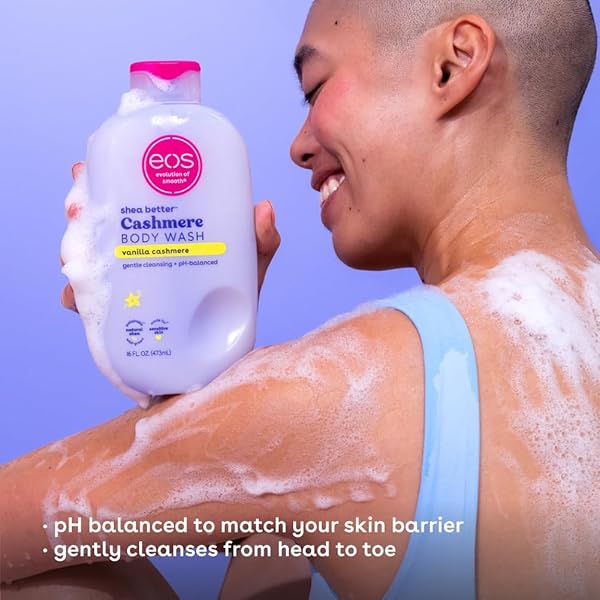 EOS SHEA BETTER CASHMERE BODY WASH, VANILLA CASHMERE, MOISTURIZING, PH BALANCED BODY WASH, CREAMY GEL FORMULA, PARABEN & PHTHALATE FREE, SENSITIVE SKIN, 16 FL OZ
