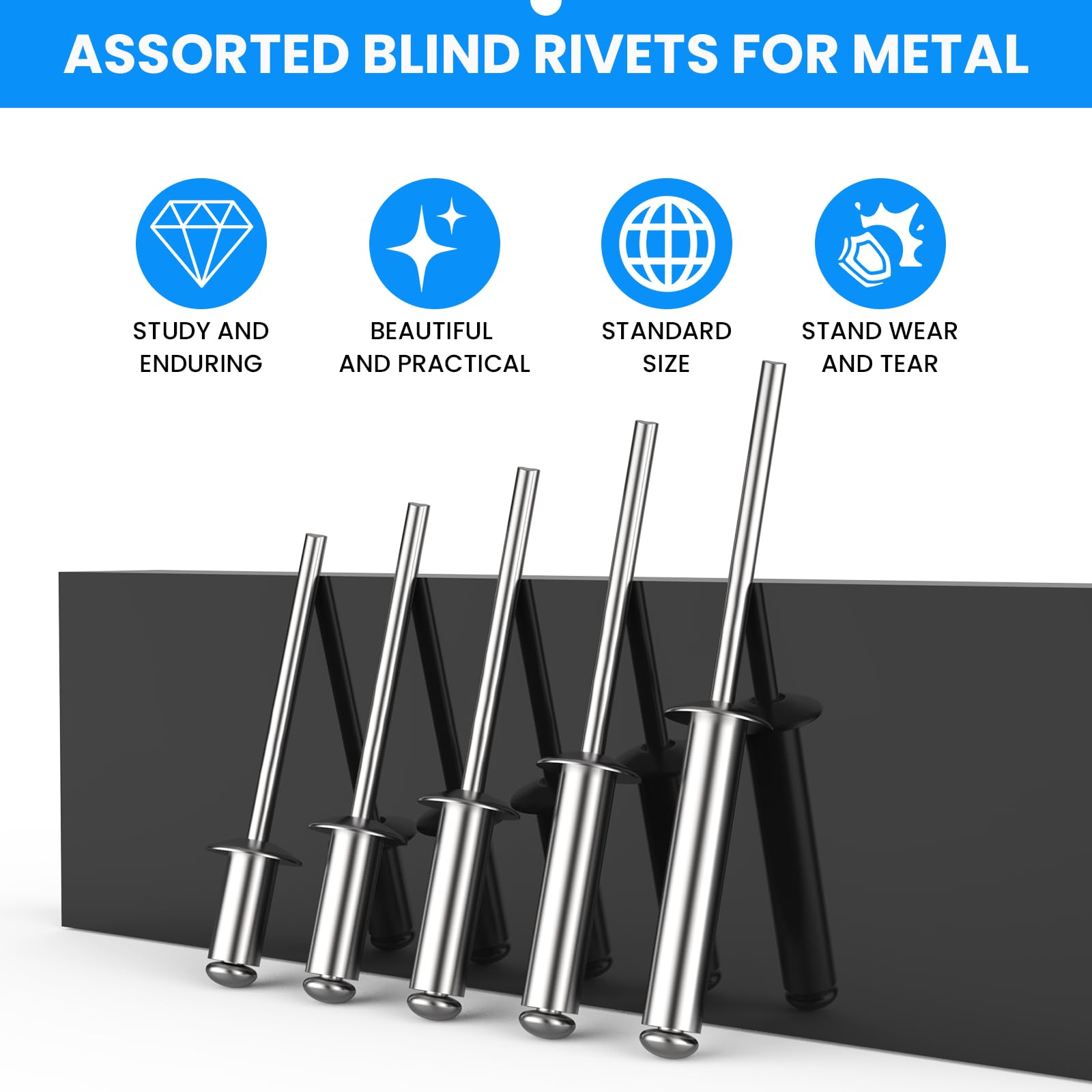 300pcs Sliver Pop Rivets Assortment Kit, 5 Sizes Aluminum Rivets ...