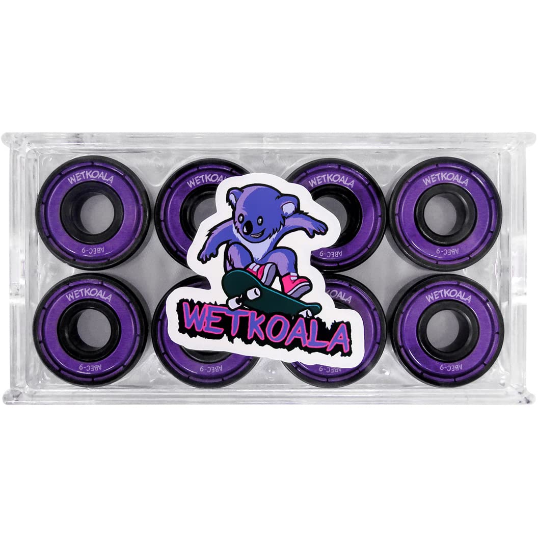 Wetkoala ABEC 9 Bearings (Pack of 8) for Skateboard/Inline/Roller Complete Longboard – Wave and Others 608 ZZ One Size Fits All | Friction Free and Durable Skate Bearings with Metal Cover