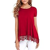 RAGEMALL Women's Tops Short Sleeve Lace Trim O-Neck A-Line Tunic Blouse Tops for Women