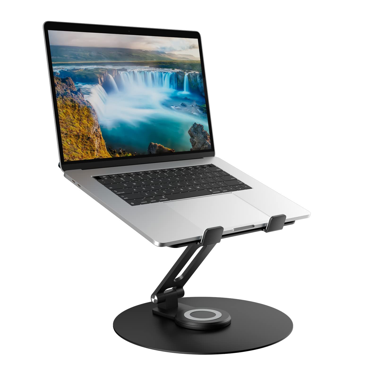Swivel Laptop Stand for Desk, Adjustable Height Aluminum Computer Stand with 360 Rotating Base, Foldable Ergonomic Riser, Portable Laptop Holder Compatible with MacBook, All Laptops 10-17'',Black