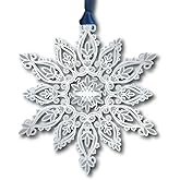 Beacon Design Wondrous Snowflake Hanging Ornament, 3.2" x 3.5", Solid Brass, Rhodium-Plated Finish, Elegant Etched Detailing, Winter Holiday Décor, Made in The USA
