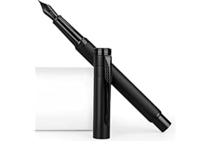 FINTANIX Fountain Pen with Fine Nib - Modern Black Metal Design with Intricate Knurled Grip, Smooth and Skip-Free Writing, Includes Ink Cartridges, Converter, and Protective Sleeve