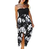 Women's Beach Dress Summer Maxi Sundress Strapless Hawaiian Cover Ups Asymmetrical Wrap Dresses