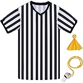 obmwang Referee Shirt for Womens and Mens, Black and White Stripe Umpire Jersey V Neck Ref Uniform for Football Halloween