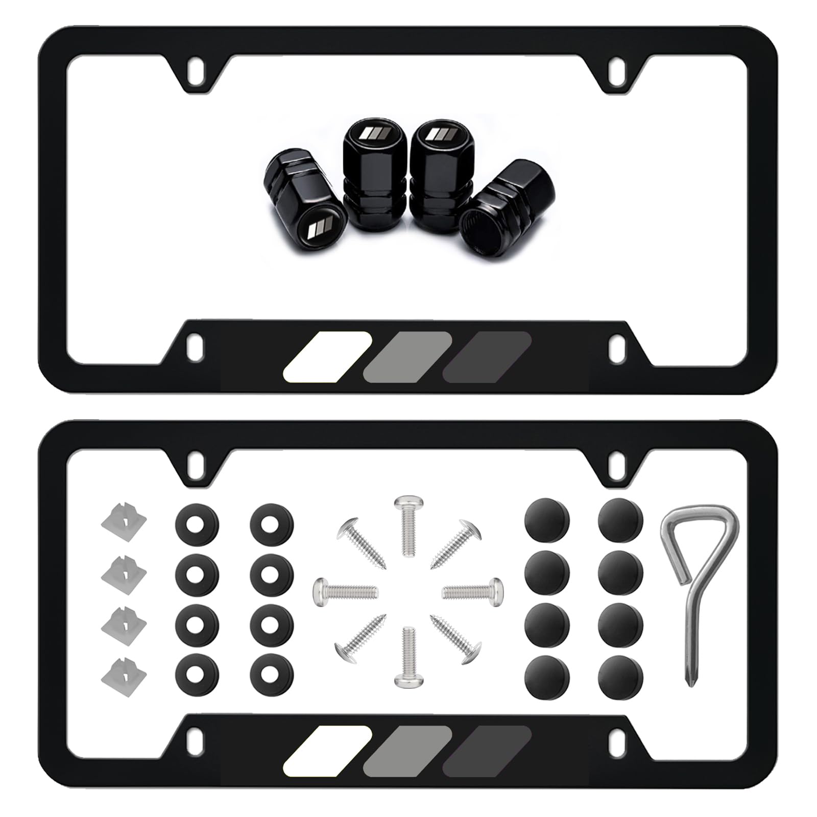 Photo 1 of 2 Pack Quality Aluminum Alloy License Plate Frames Cover Holder 4 Hole Universal License Plate Cover with Screw Caps Cover and Car Tire Valve Stem Caps Compatible with Toyota Car.