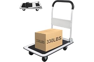 LEADALLWAY Foldable Push Cart Platform Cart 330lbs Capacity 4 Wheels 28.7x18.5x32.3inches White Small Flatbed Cart