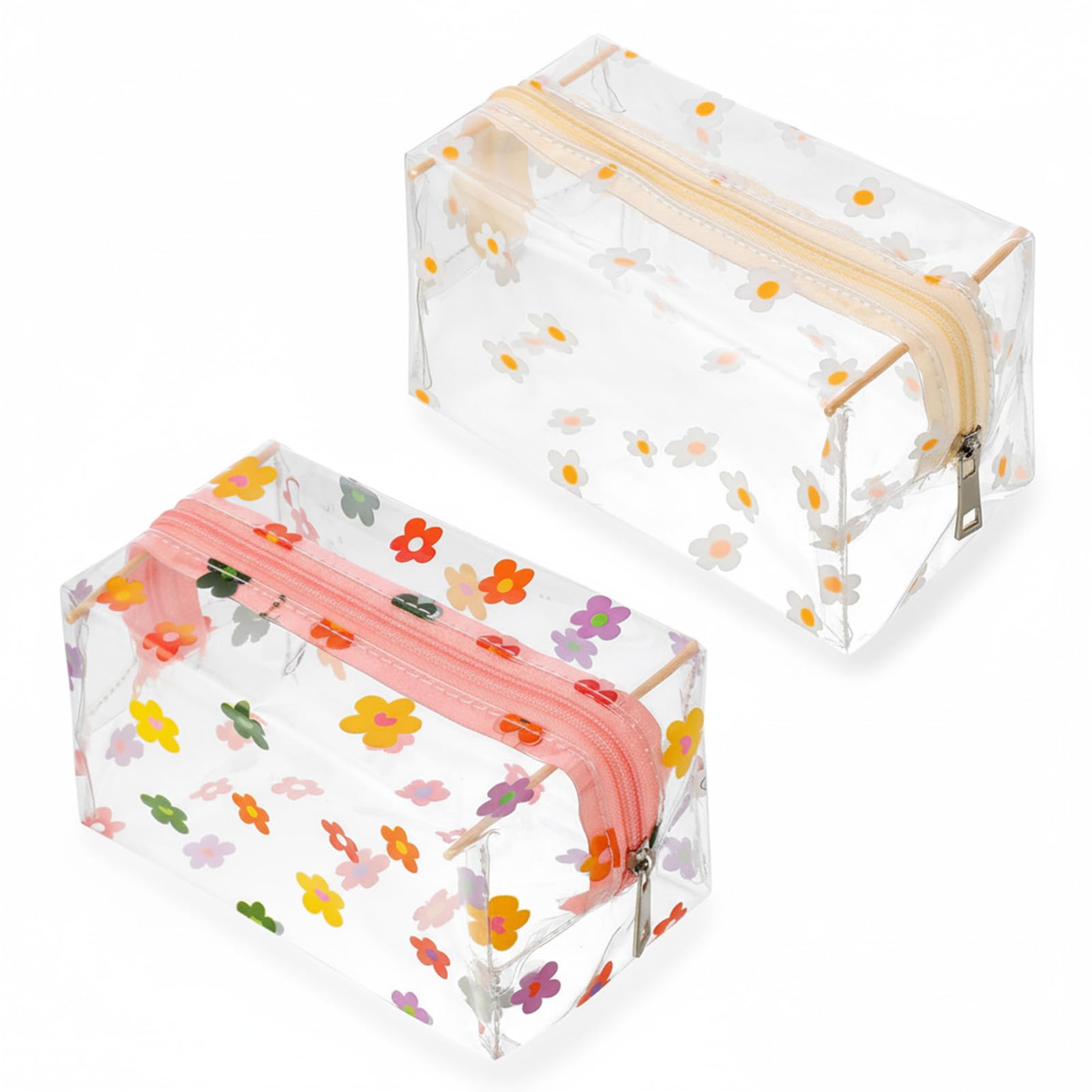 umorismo 2 Pack Clear Pencil Case for Girls Women,Big Capacity Cute Pencil Pouch with Hyuna Daisy Pattern,Transparent PVC Makeup Bag Stationery Organizer Zipper Pencil Cases for School College Travel