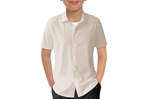 Haloumoning Boys Short Sleeve Dress Shirts Kids Summer School Uniform Button Down Shirt 5-14 Years