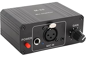 ASHATA Microphone Preamp Mic Gain Booster with 3.5mm 6.5mm XLR Input Output, 48V Power, Low Noise for Dynamic and Condenser M