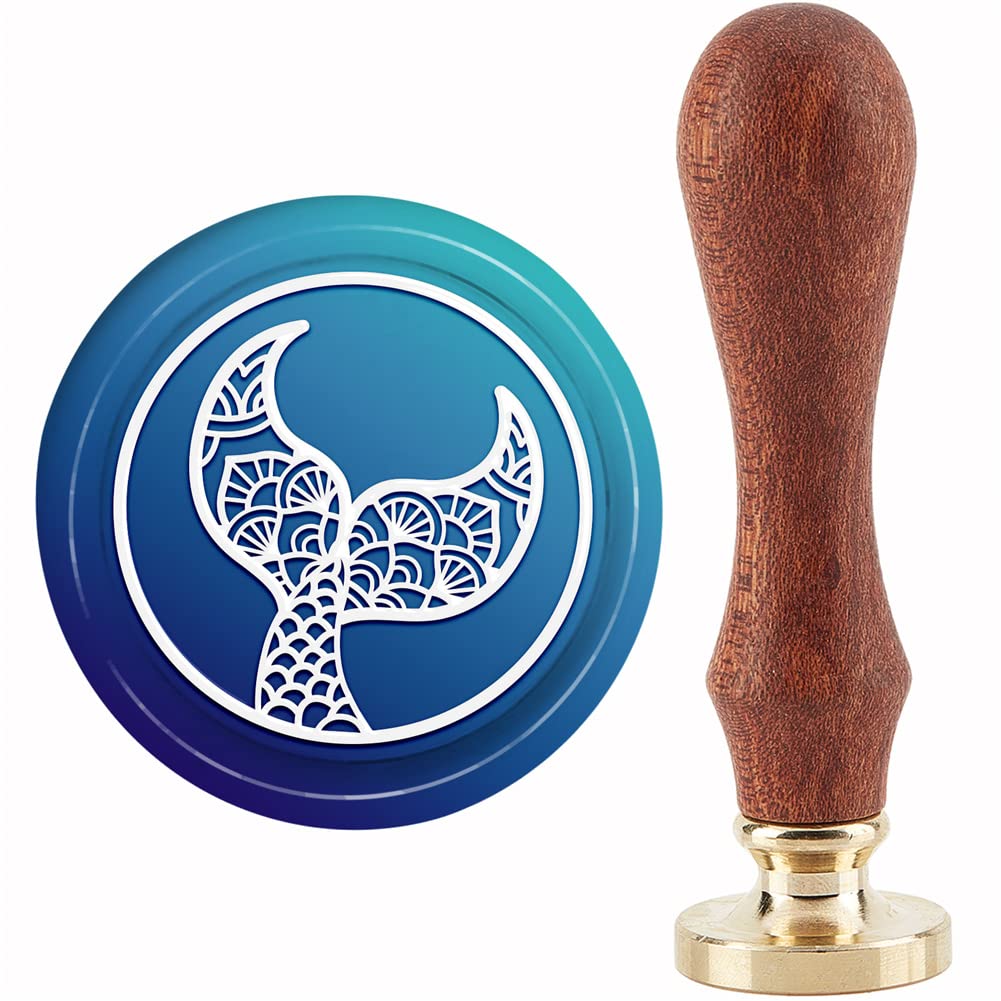 CRASPIRE Mermaid Wax Seal Stamp Fairy Sealing Wax Stamps 30mm Retro Vintage Removable Brass Stamp Head with Wood Handle for Invitations Cards Gift Packing Decor