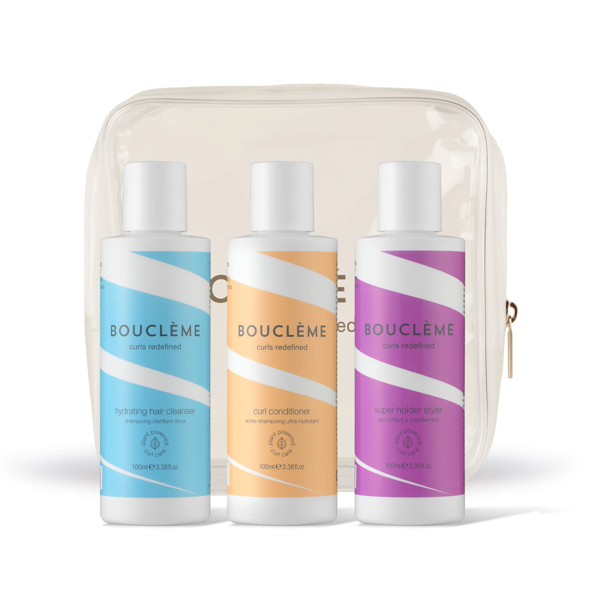 Bouclème Hair Care Gift Set - Curly Hair Products - Ultimate Travel Kit for Curls & Waves - Hydrating Cleanser, Curl Conditioner & Super Hold Styler 3 x 100ml