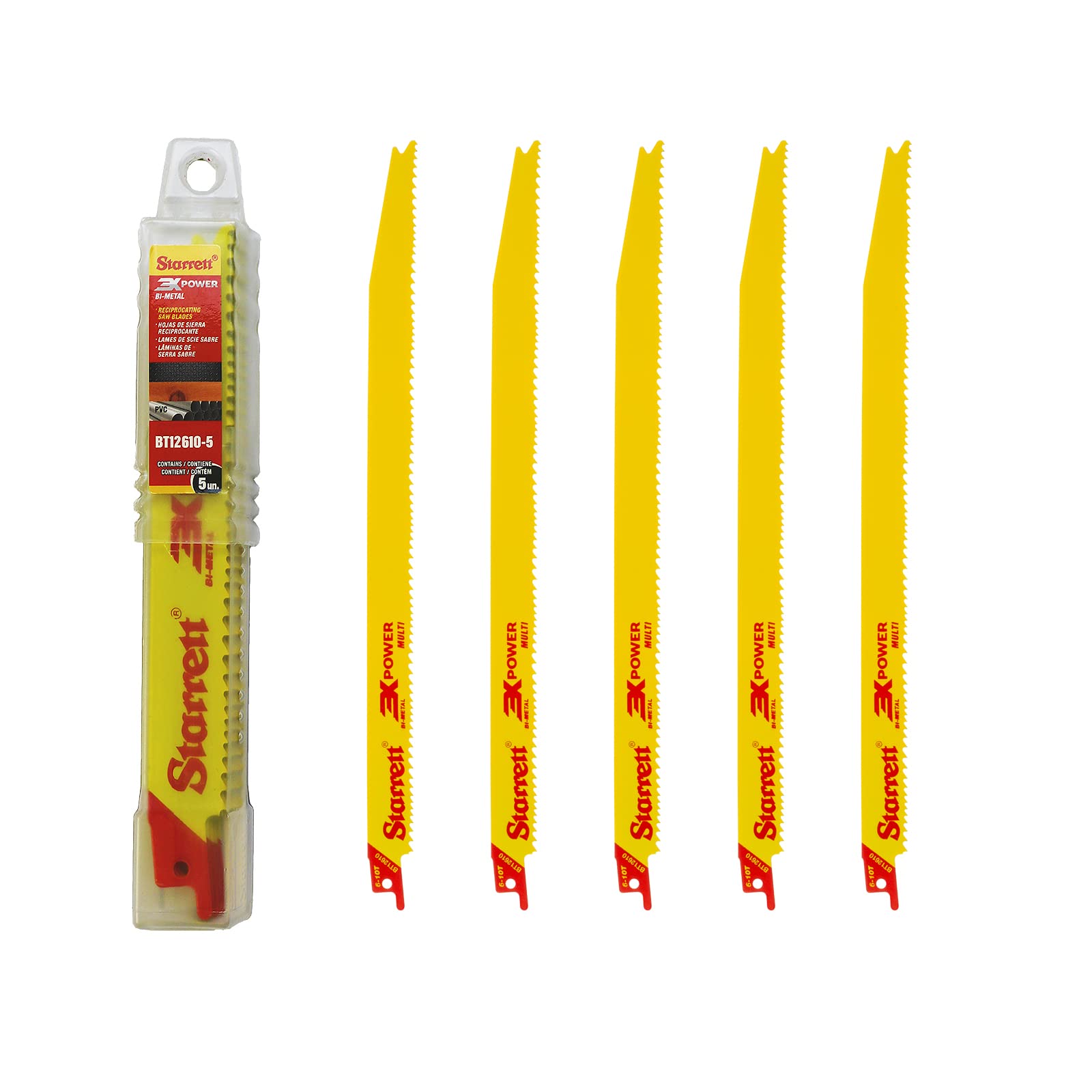 Starrett Multi Purpose Reciprocating Saw Blade - 5 Pieces BT12610-5 Bi-Metal 300 mm/12" Inch 6-10TPI Unified Shank - Compatible with Bosch Dewalt Makita & Many Others