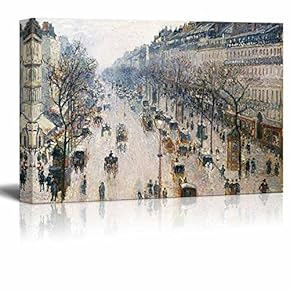 The Boulevard Montmartre on an Winter Morning by Camille Pissarro - Canvas Print Wall Art Famous Painting Reproduction - 12" x 18"