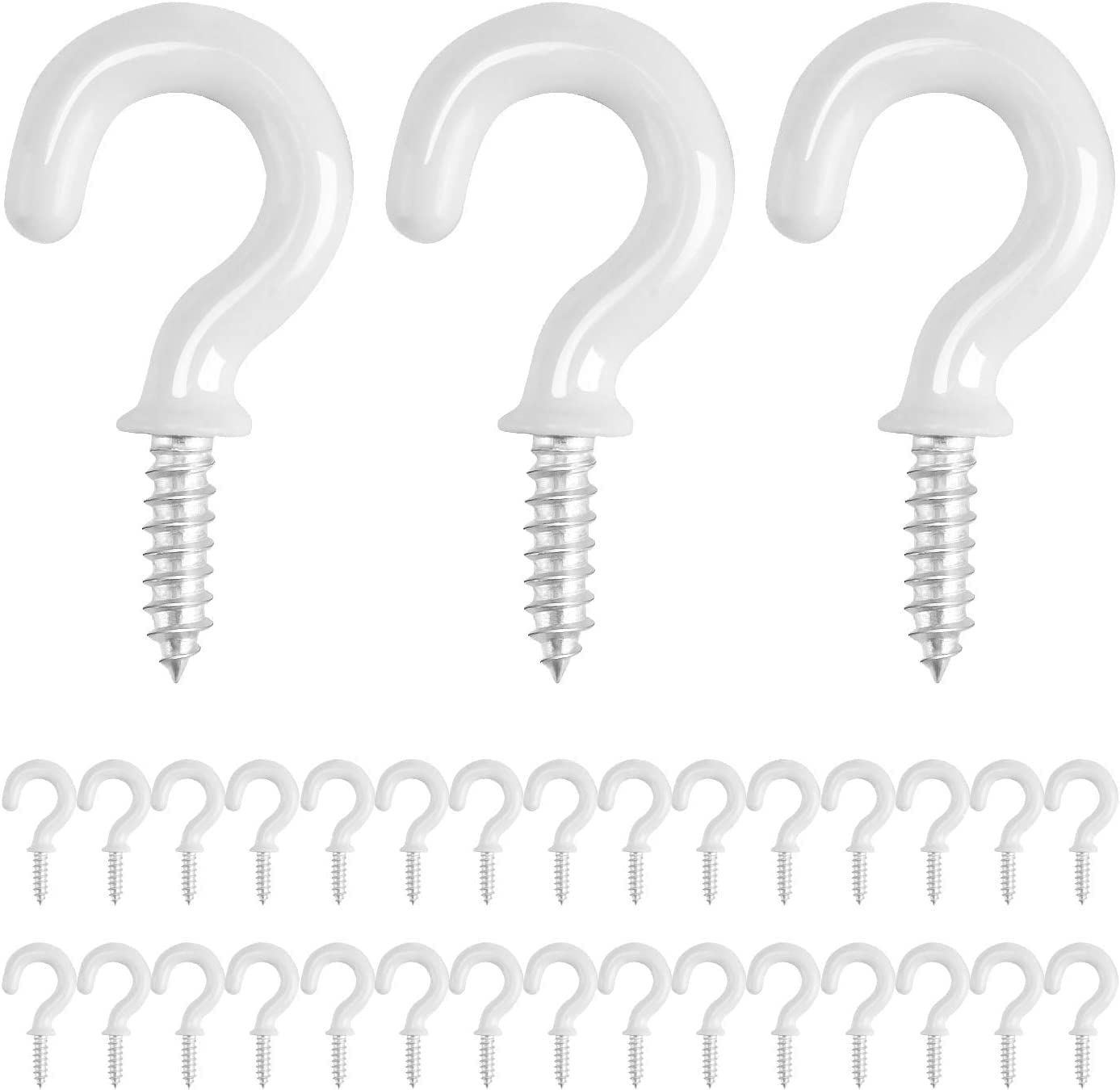 Oumuik 30Pcs White Cup Hooks, 1/2 inch Metal Ceiling Hooks, Heavy Duty Screw in for Hanging Plants, Garden & Wood
