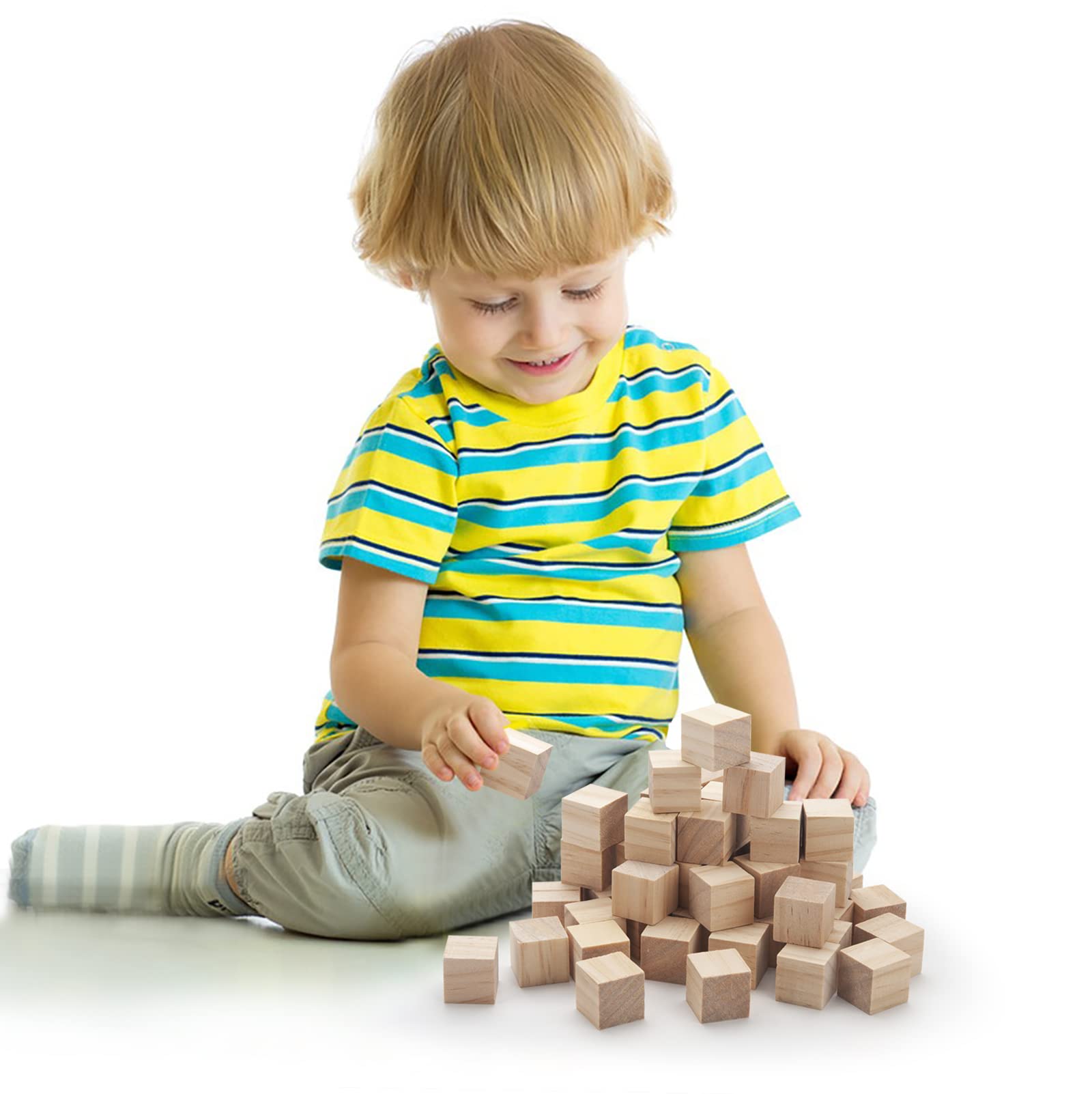 Unfinished Wooden Blocks for Crafts 1 inch, 50PCS Blank Wood Blocks for Crafting, Natural Wood Cubes Solid Wooden Square Blocks for Baby Shower, Kids DIY Projects, Puzzle Making, Letters, Stamps
