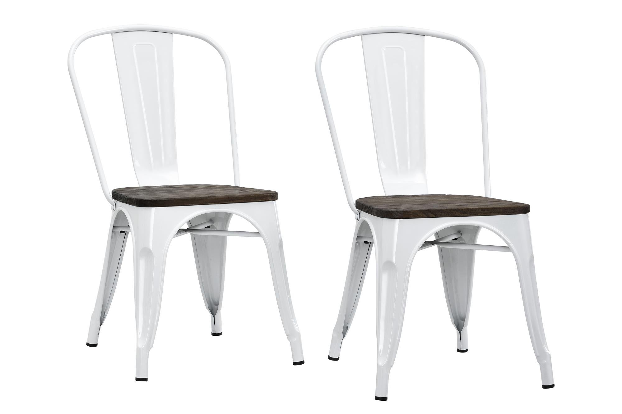 DHP Fusion Metal Dining Chair with Wood Seat, Distressed Metal Finish for Industrial Appeal, Set of two, White