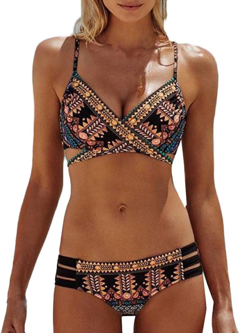 KEERADS Bikini Set,Fashion Women Two Pieces Striped Strap Push Up Padded Top Swimsuit (Black, XL)