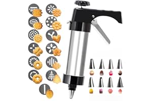 Stainless Steel Cookie Press, Kitchen Baking Set with 13 Discs & 8 Icing Nozzles for Effortless Cookie Creation & Decoration（