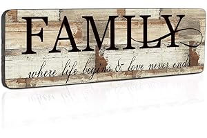 SAC SMARTEN ARTS Wood Wall Decor Sign Family Wall Art Sign Home Inspirational Motto Printed Plaque Sign-Family, Where Life Begins and Love Never Ends 16"x5"-Wood Wall Decorations for Home Decor