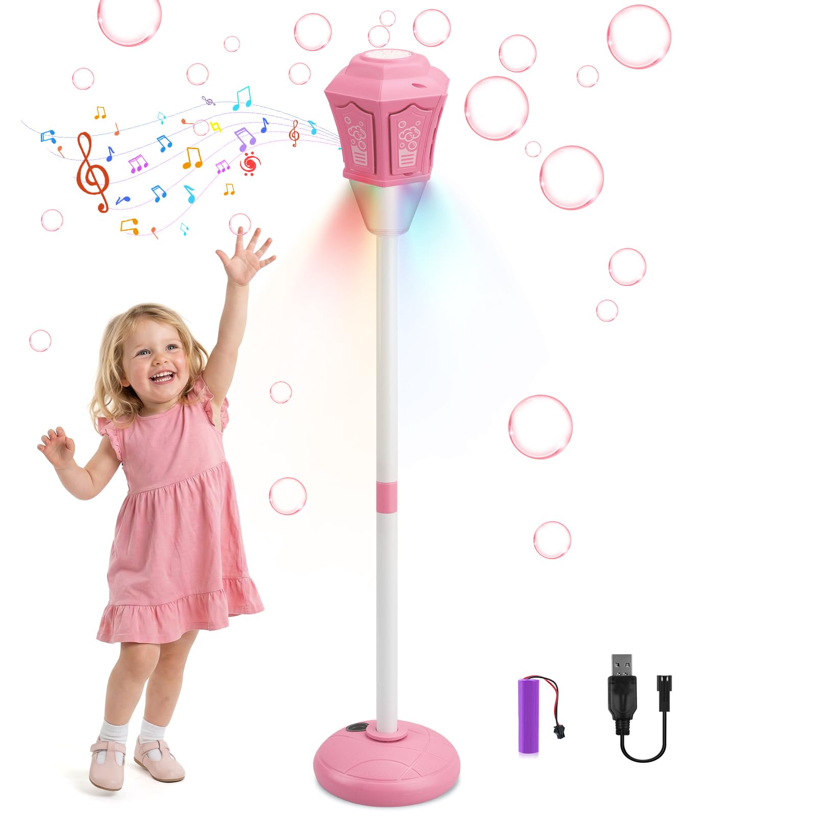 YOTOY Toys for 3+ Year Old Toddlers: Lamp Bubble Machine for Kids Adjustable Standing Bubble Blower with Lights & Music Gifts for Age 3 4 5 6 7 8 Years Old baby Birthday Bubbles Maker for Party Bath