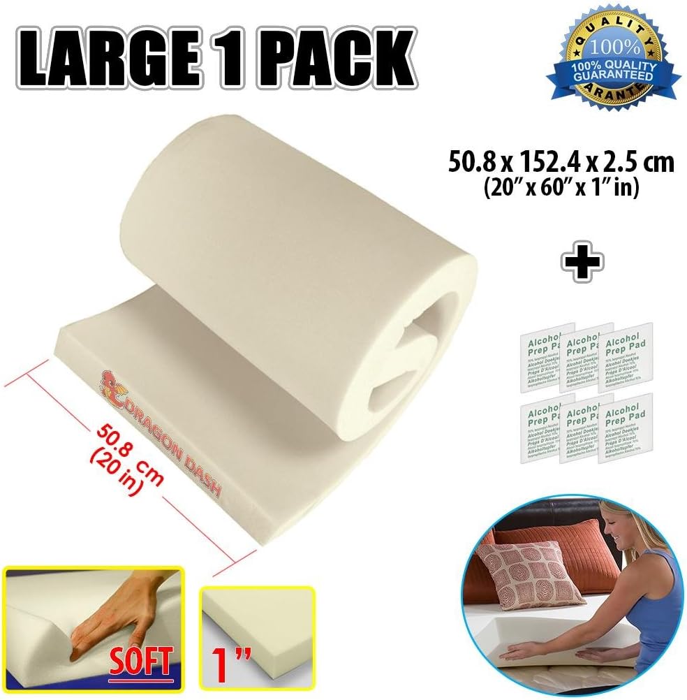 Dragon Dash New 20" x 60" x 1" Soft Density 14KG/M3 Upholstery Foam Cushion Sheet High Density Seat Replacement Foam Padding DD1137