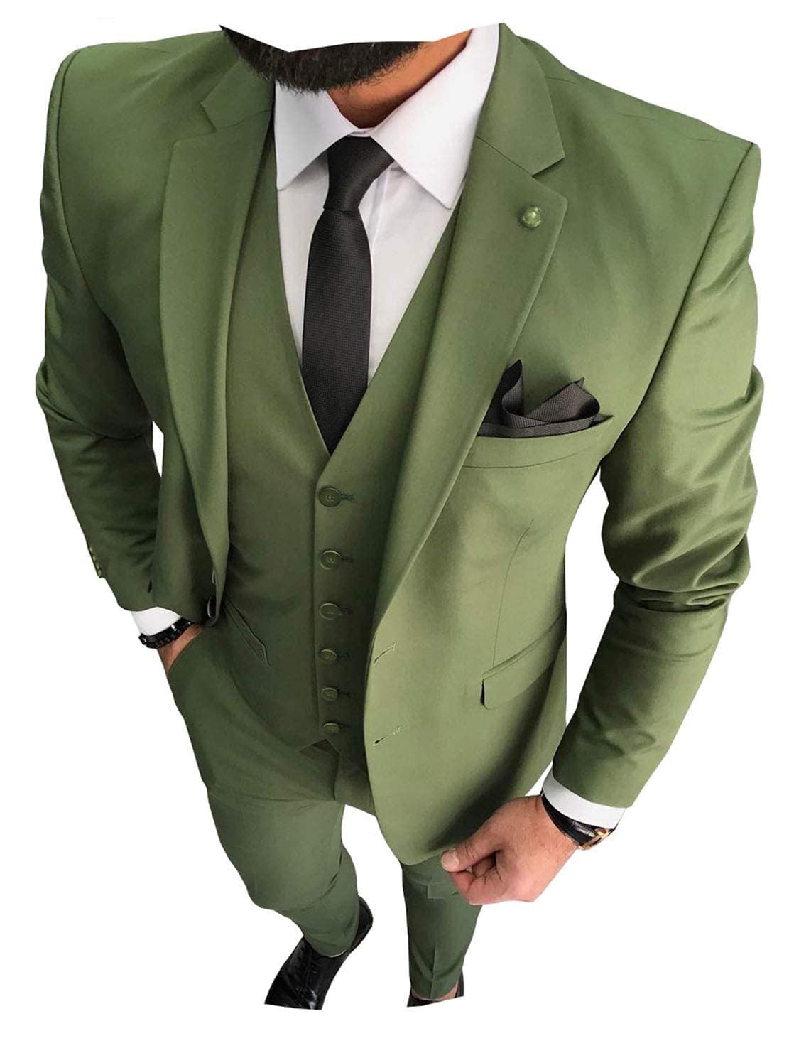 Photo 1 of 3 Pieces Business Mens Suit Notch Lapel Blazer Formal Wedding Groom Pants Tux Vest Tuxedos ?40R,Olive Green