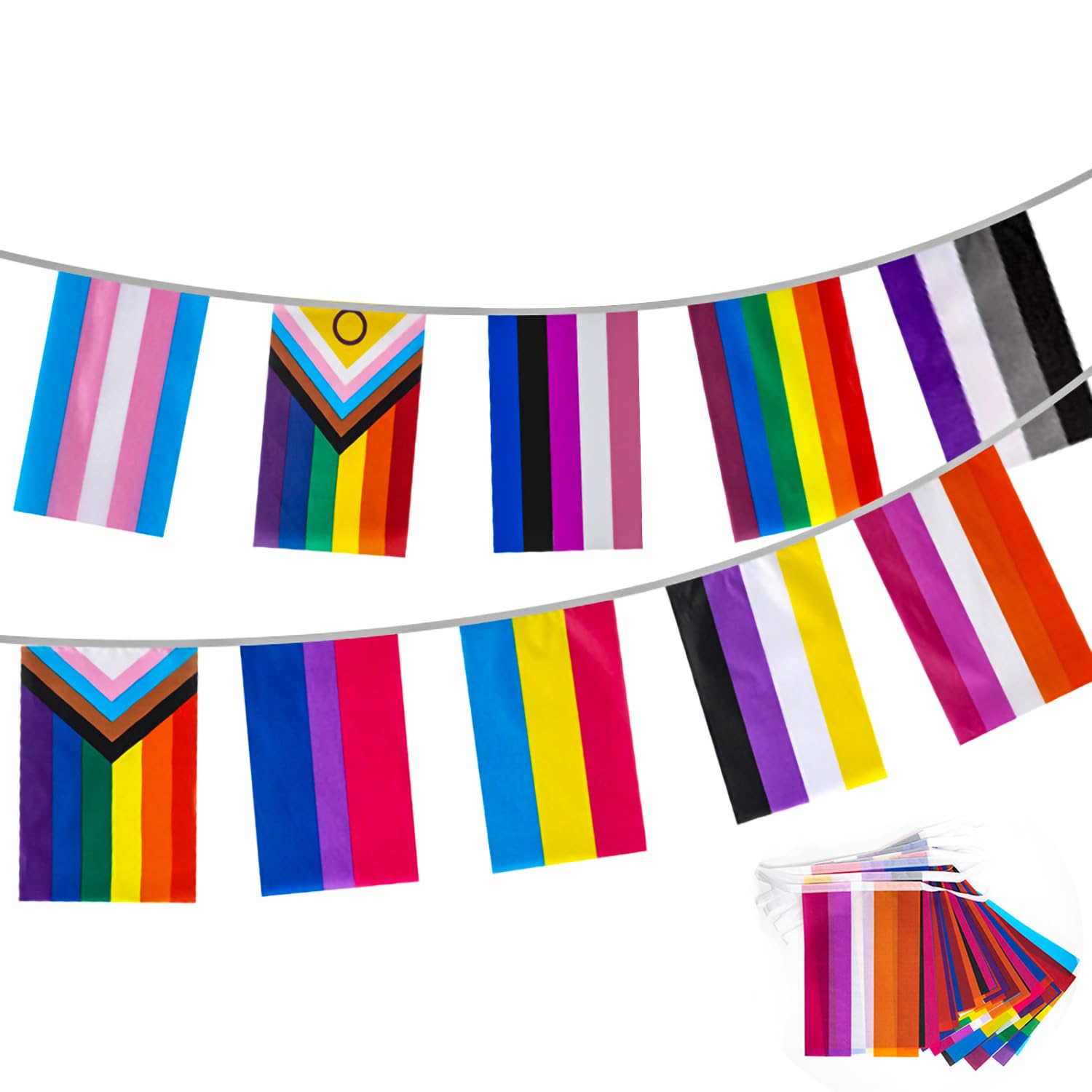 Gay Pride Flags All Pride Rainbow Gay Flags 10 Meter/32 Feet Pride Bunting Banner with 30 Pennant Flags Rectangle for Party Parades Carnivals Festival Pride Month Decorations and Celebrations