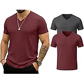 KESIHAN Men's T Shirts V Neck 2 Pack Tees Breathable Everyday Essential Casual Tops