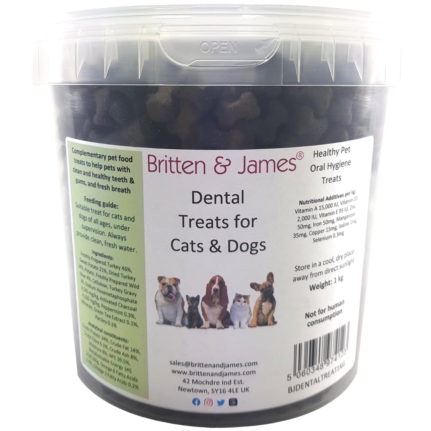 Britten and James Dental Treats for Dogs and Cats (1kg tub). 100% Natural Grain-Free Treats for Oral Hygiene, Fresh Breath, Teeth Cleaning, Healthy Gums and Plaque Removal