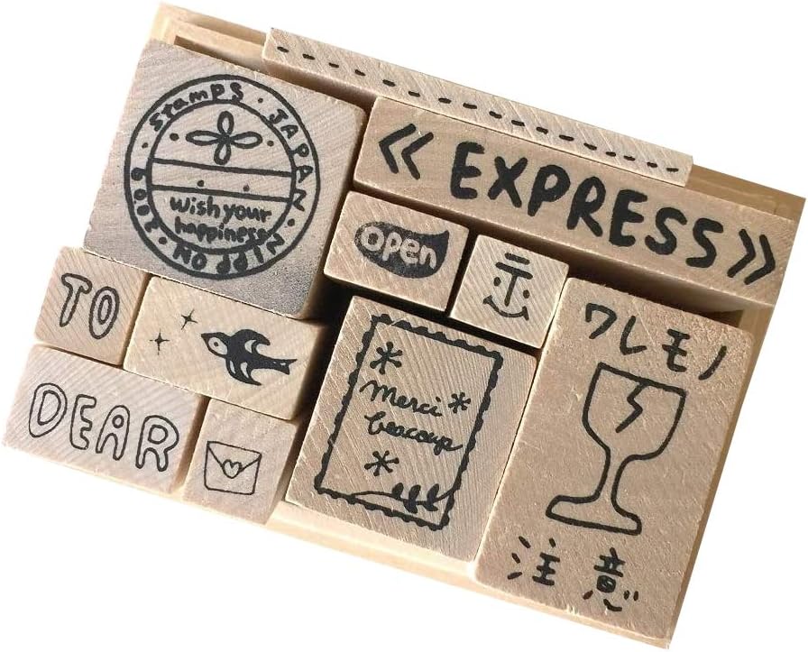 Paseo Japanese Crafts Wooden Rubber Stamp Set/Postal/SP09