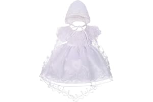 Dressy Daisy Baby Girls' Beaded Scalloped Embroideries Baptism Christening Gown White Dress with Lace Cape and Bonnet