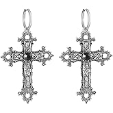 Gothic Cross Earrings for Women Vintage Cross Drop Dangle Earrings Black Red Crystal Hoop Earrings Goth Punk Cross Crystal Earrings Halloween Christmas New Year Jewelry