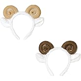 2 Pack Cute Plush Animal Ear Headbands With Horns for Costumes