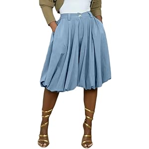 LETSVDO Women Wide Leg Palazzo Capri Pants High Waisted Baggy Pleated Bubble Balloon Skirt Cropped Trousers Culottes Shorts