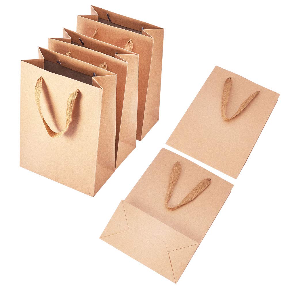 PH PandaHall 10pcs Kraft Gift Bags with Handle, Valentine Large Paper Gift Shopping Bags Brown Plain Gift Bags for Gifts Wrapping Party Wedding Gift Favor Mothers' Day Fathers' Day Bags, 28x20x10cm