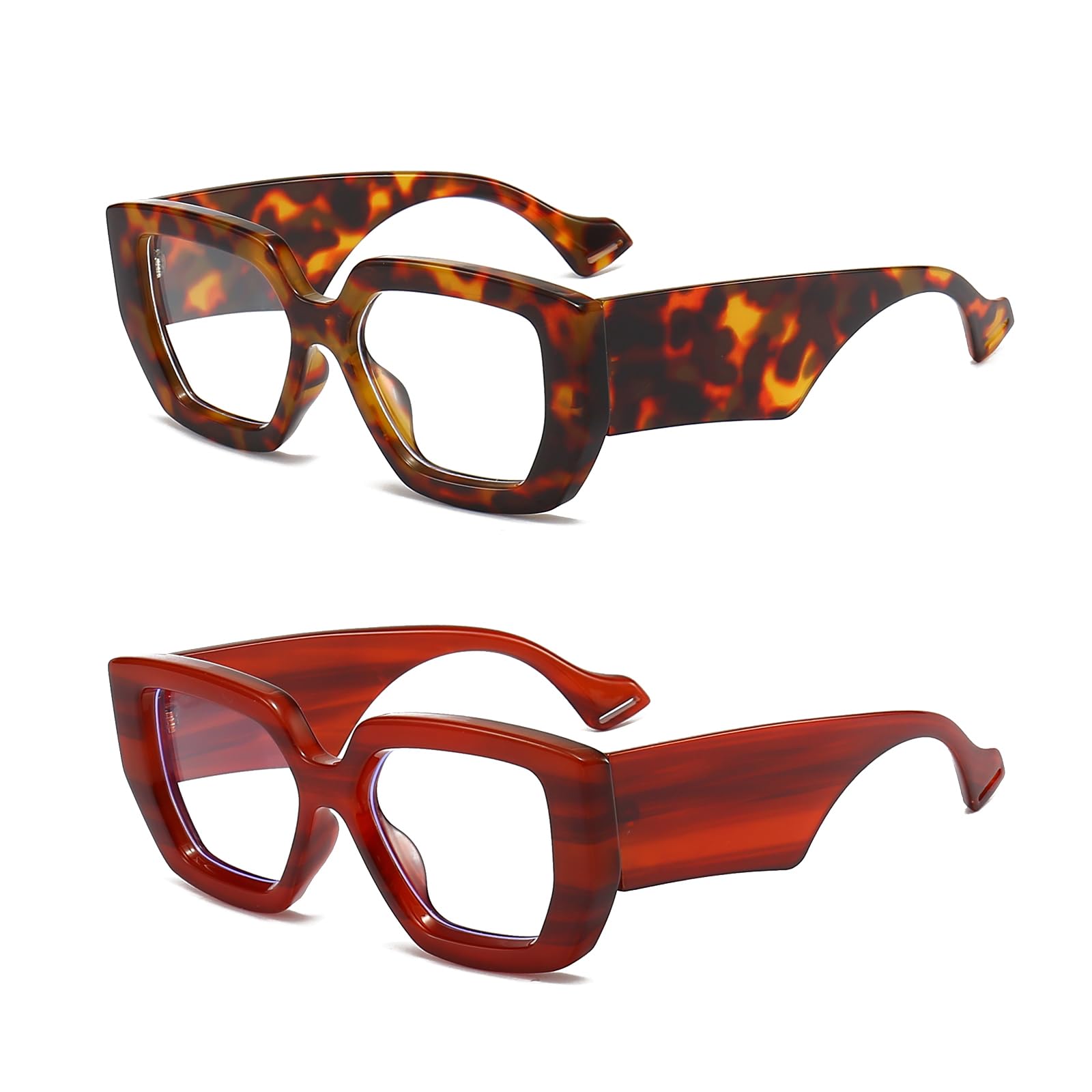 LJCZKA 2 Pair of Oversized Square Blue Light Glasses Womens Mens Thick Frame Computer Glasses Anti Eye-Fatigue for Reading, Texting & Gaming