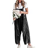 Gihuo Denim Overalls for Women Jean Bib Overalls Wide Leg Plus Size Loose Fit Barrel Baggy Distressed Adjustable Straps(Black-XL)