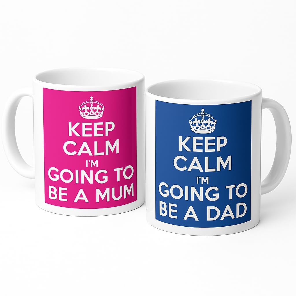 GrassVillage Funny Pregnancy Announcement Mug Set – Keep Calm I’m Going to Be a Parent – Gift for Expecting Couple, Baby Reveal, New Mum and Dad Surprise – 11oz White Ceramic Cups – Set of 2