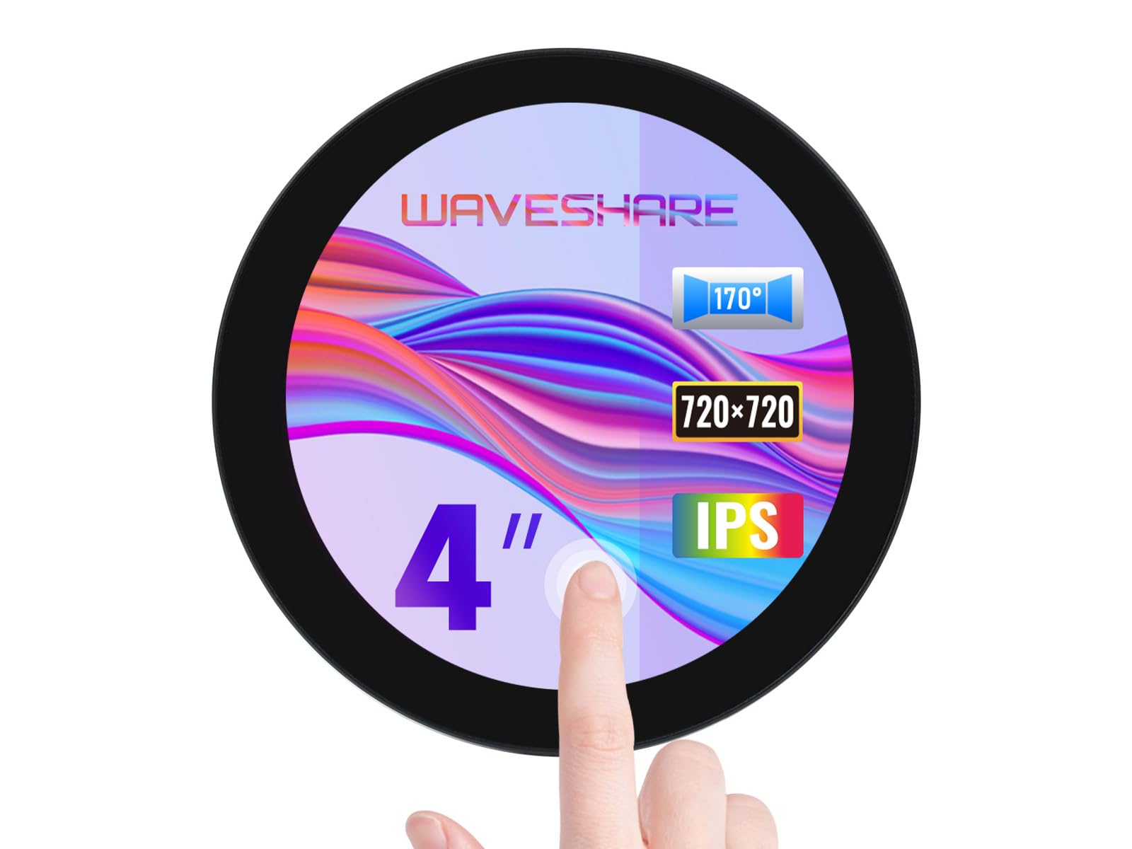 Waveshare 4inch DSI LCD, Circular Capacitive Touch Screen, 720 x 720 Pixels, 60Hz, 170° Visual Angle IPS Display Panel, up to 10-touch, compatible with Raspberry Pi, Fits RPi 4B/3B+/3A+/CM3/CM3+/CM4