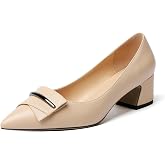 YODEKS Low Block Heels Pumps for Women Slip On Pointy Thick Heel Pumps | Closed Toe, 2 Inch Chunky Heel, Bow Heels, Comfortable Work Shoes with Metal Bows for Daily Shopping Office Business Wear