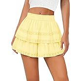 Women's Flowy Summer Shorts for Women Lace Layered Ruffle Pleated High Waist Mini Skirts Casual Swing Beach Skorts
